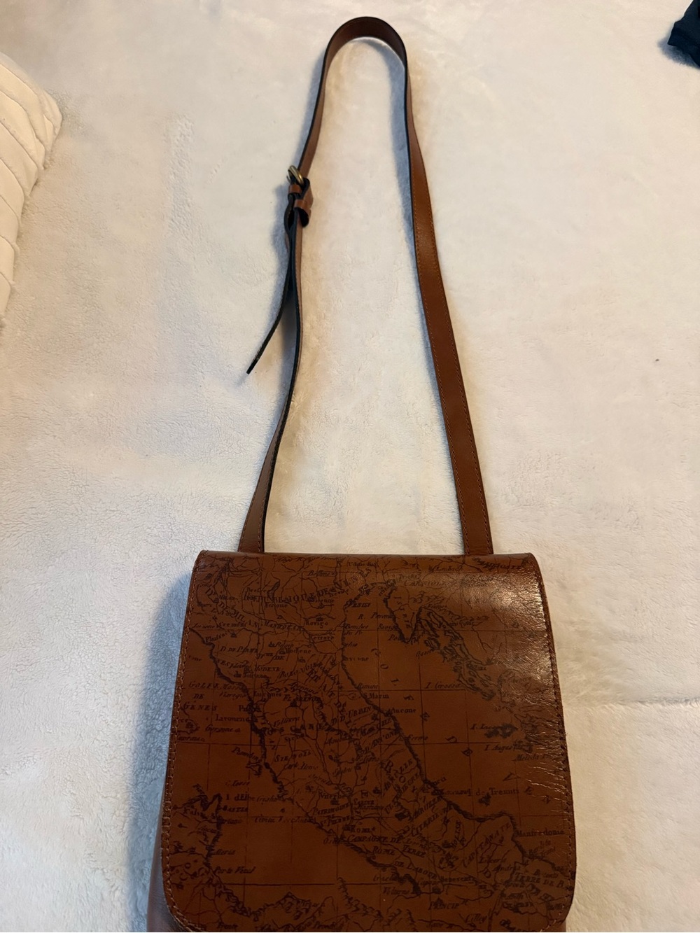 Patricia Nash Brown Leather Map-Embossed Crossbody Bag